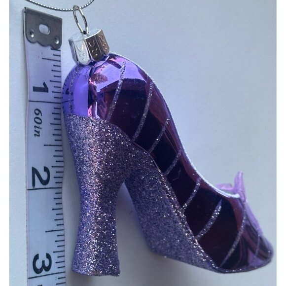 Purple Glittery High Heel Pumps Plastic Christmas Tree Ornament w/Bow 3" - Picture 7 of 9